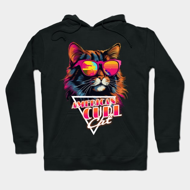 Retro Wave American Curl Cat Miami Shirt Hoodie by Miami Neon Designs